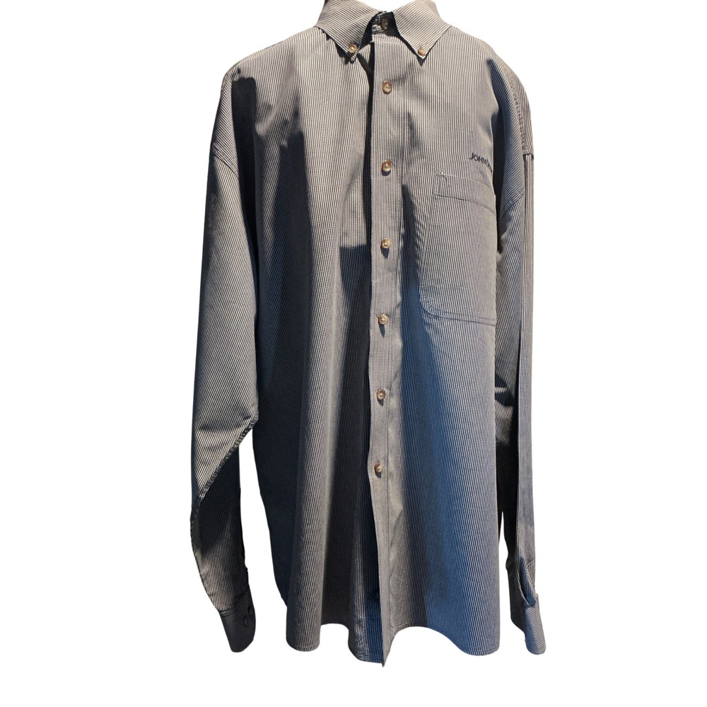 Swingster John Deere Mens Large Button Down Shirt Navy White Micro Check Cotton